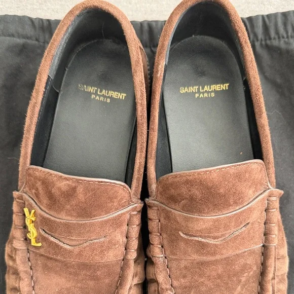 Saint Laurent Dark Brown Suede Loafers Size 8 (38). - Picture 7 of 8